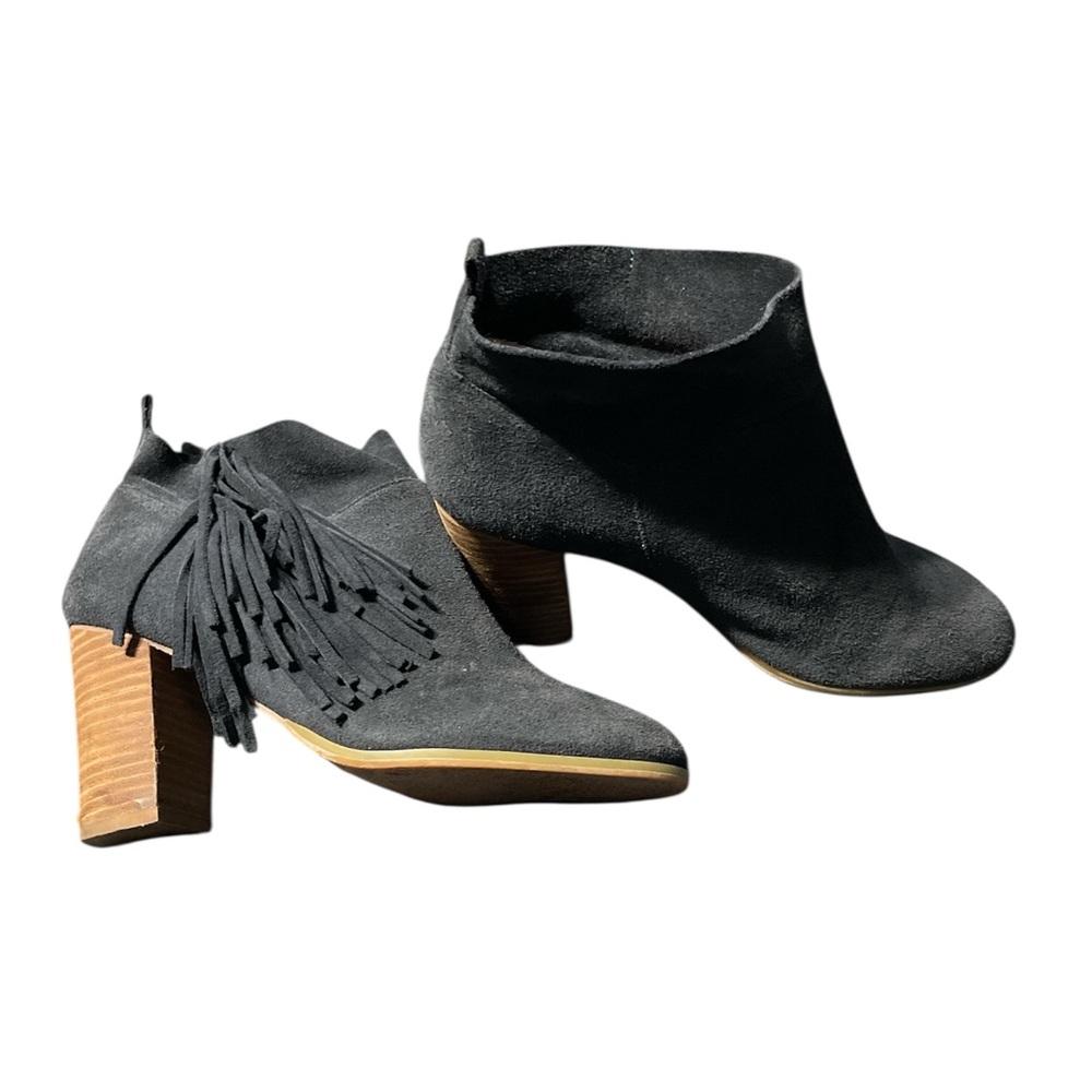 Crown Vintage Black and Brown Ankle Boots with Wooden Heels